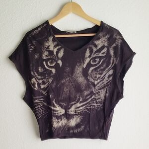 Poetry Black Tiger Tee T-shirt Small Dolman Crop Cotton Graphic Shirt